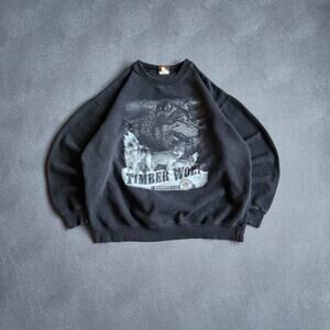 Vintage Timber Wolf Outdoor Wilderness Black Sweatshirt Large